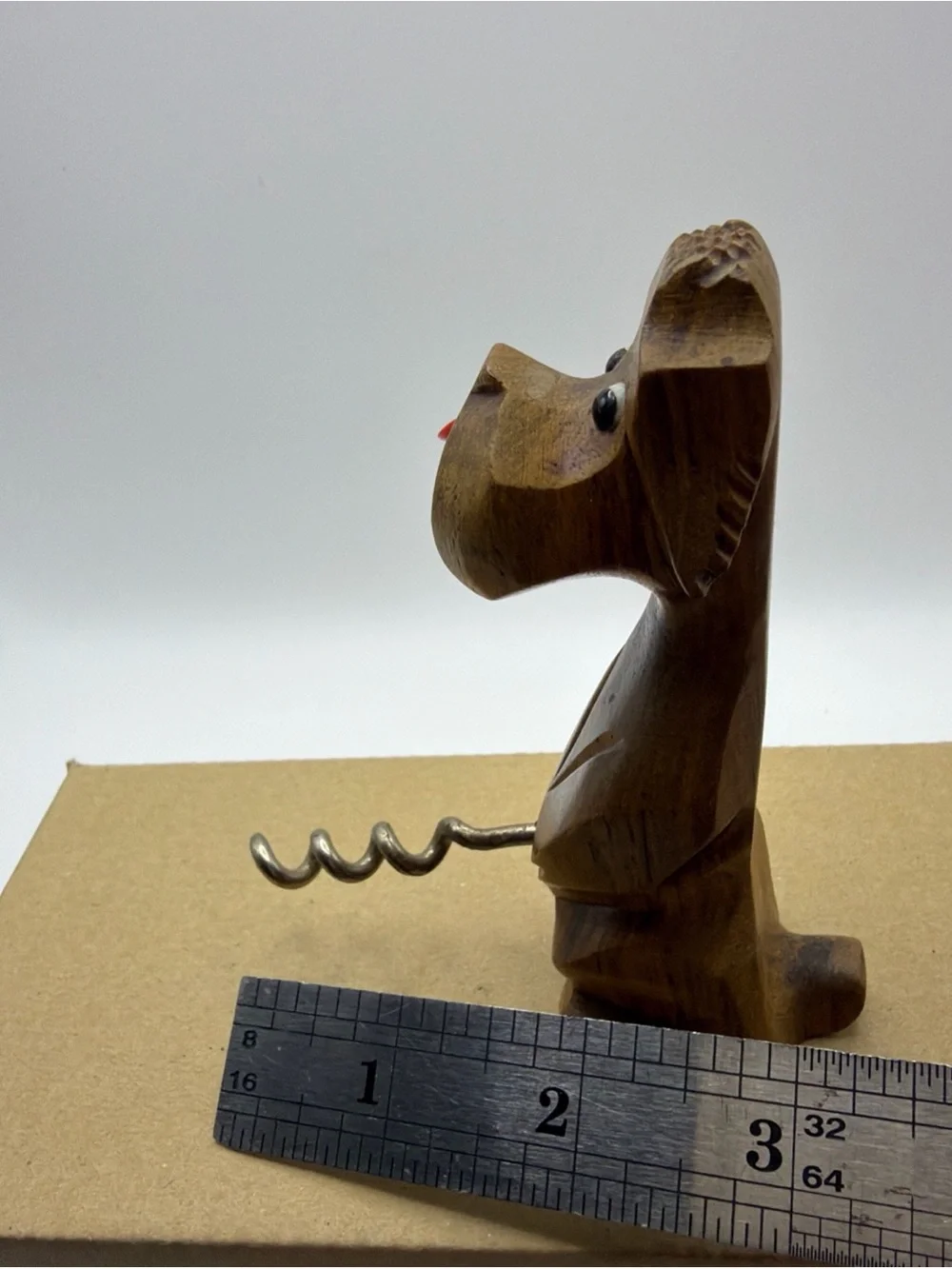 Vtg Naughty Novelty Wood Hand Carved Whizzing Dog Cork Screw